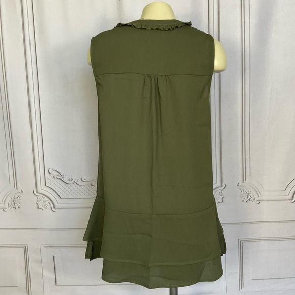 PLEIONE Olive Green Gauze Sleeveless Peplum Blouse Women’s XS Anthropologie - Picture 4 of 6